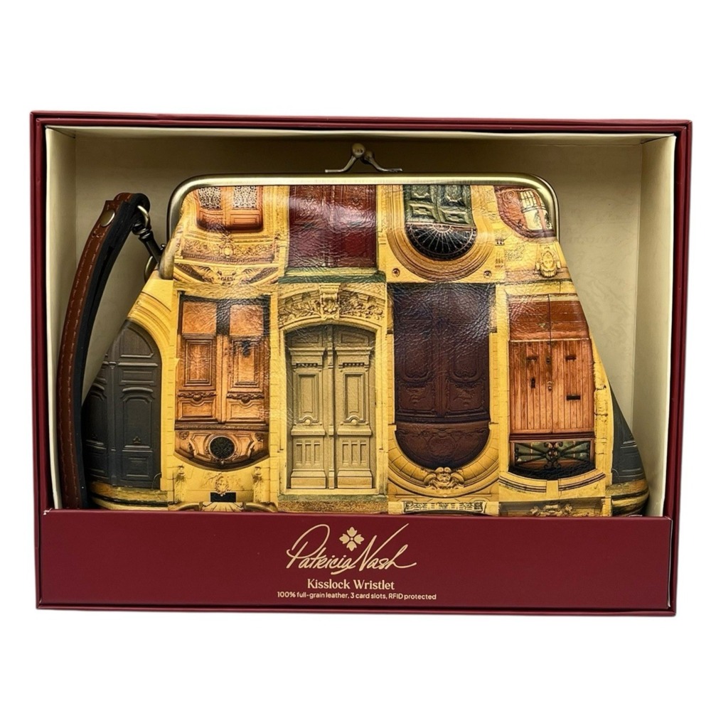 Patricia Nash Leather Savena Framed Kiss Lock Wristlet Pouch Italy In Gift Box